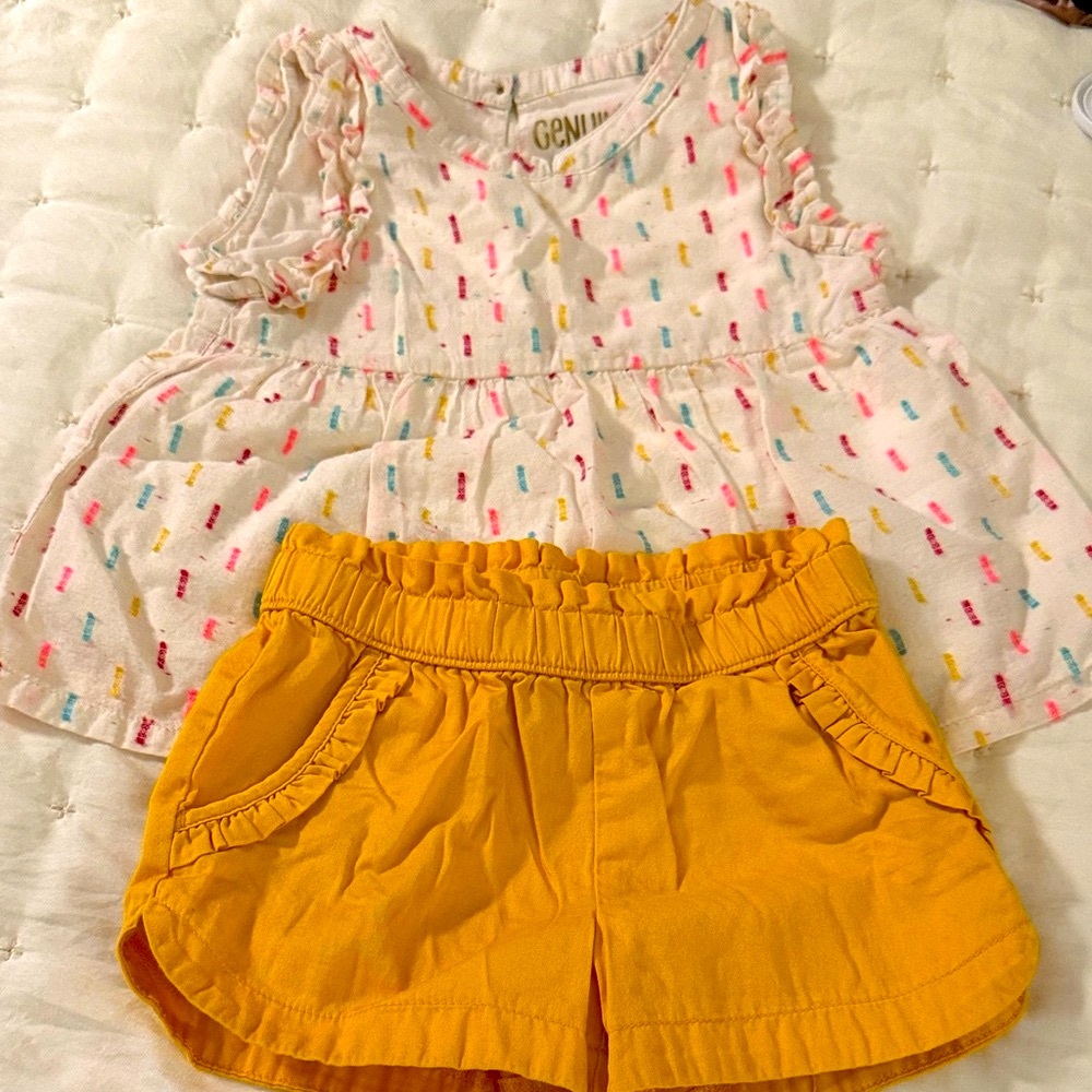 Colorful Patterned Top and Yellow Shorts Set
